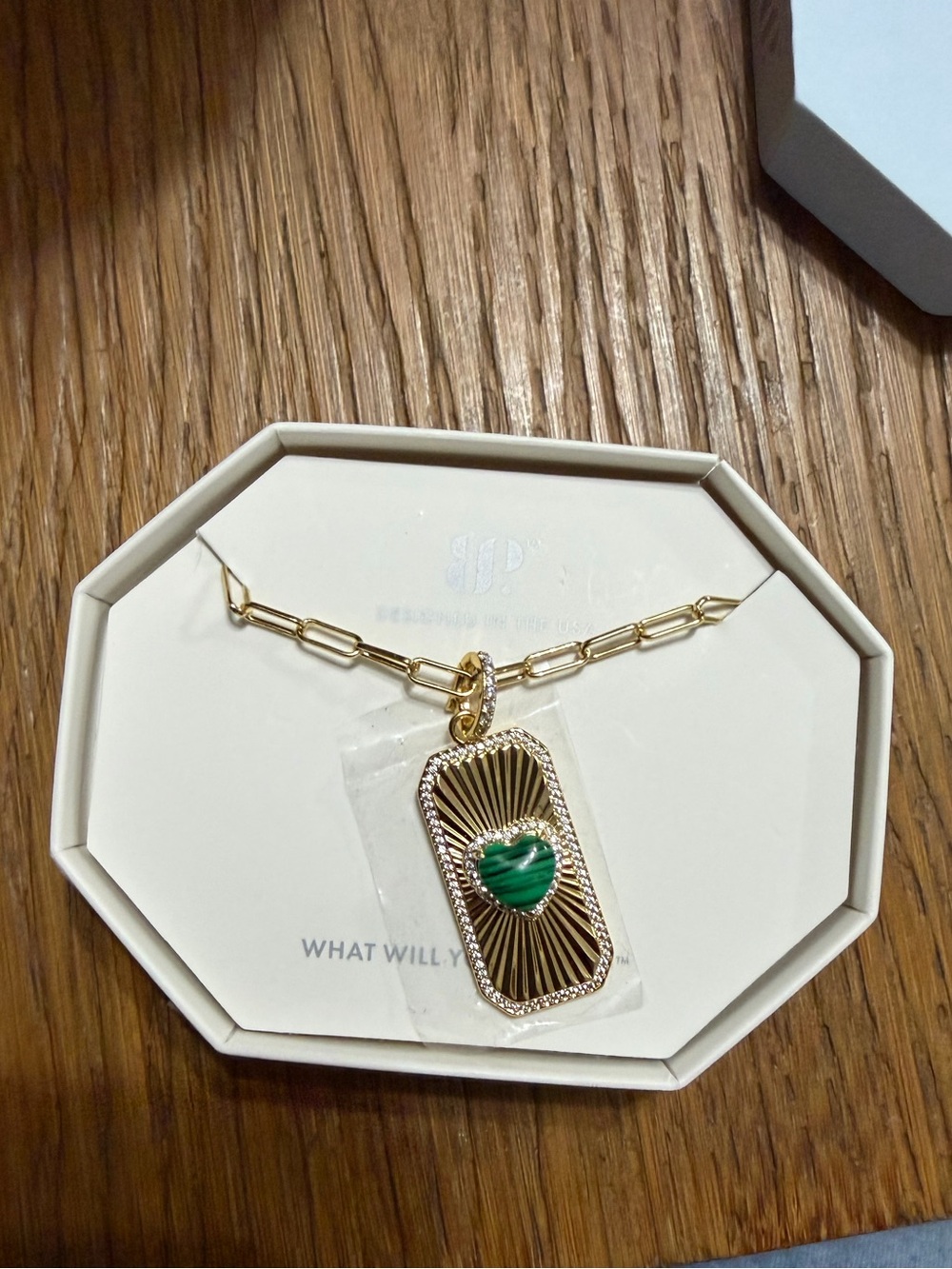 Gold Chain Necklace with Green Heart Pendant